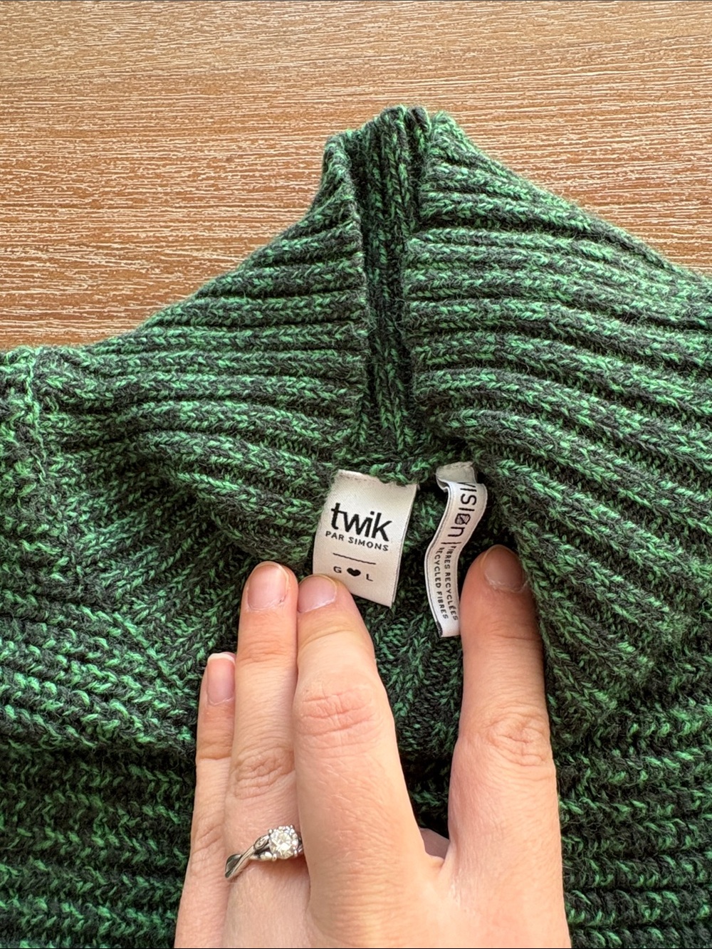 Simons Green Ribbed Mock Neck Sweater - Picture 2 of 3